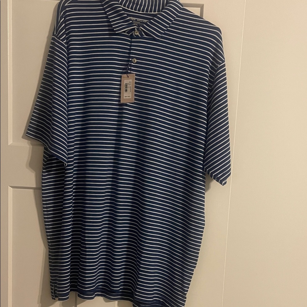 Peter Millar Navy and White Striped Polo